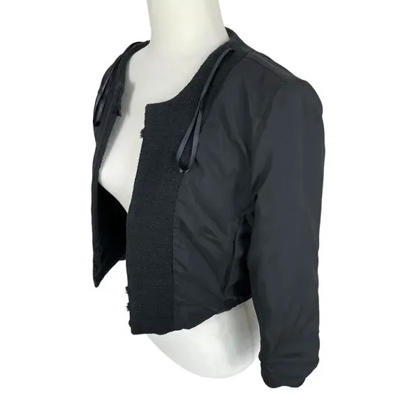 Karl Lagerfeld Paris Tweed Cropped Blazer Jacket Fringe Black Size Small Chic - Picture 9 of 15